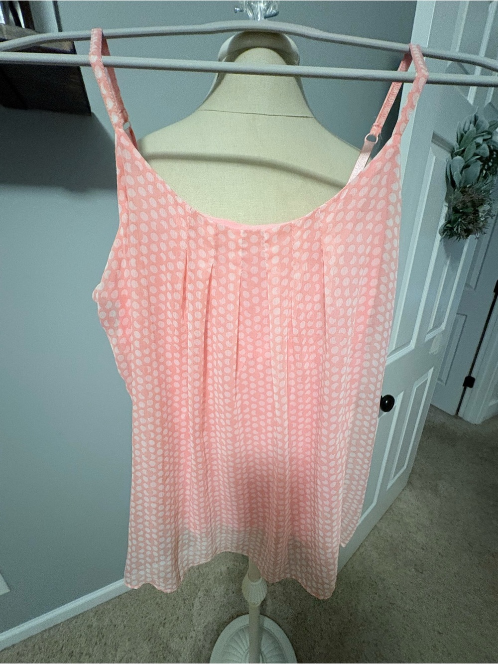 New York & Company Pink Dot Pleated Adjustable Cami